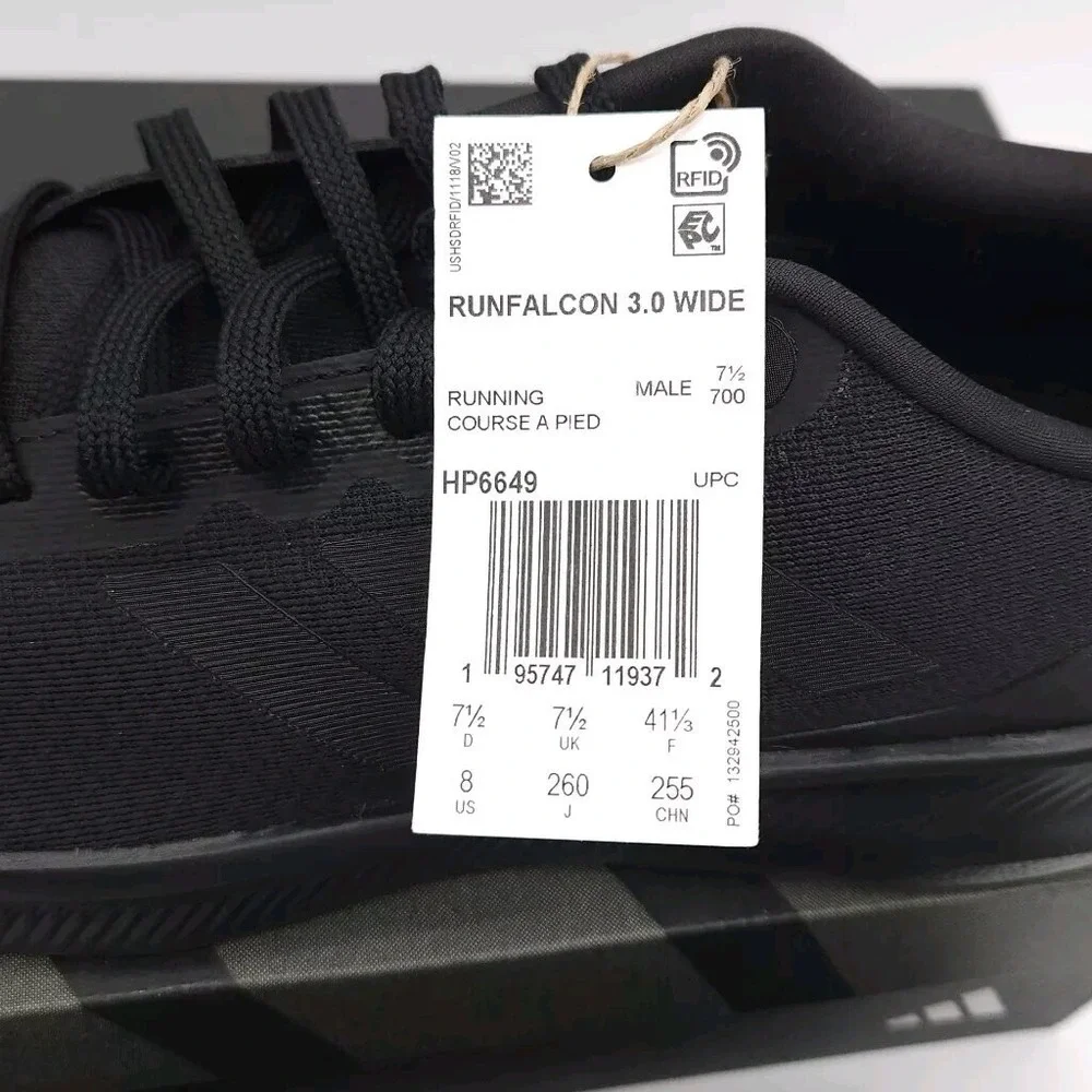 Adidas Runfalcon 3.0 (Men's 8 Wide) Cloudfoam Shoes Low Running Black Sneakers